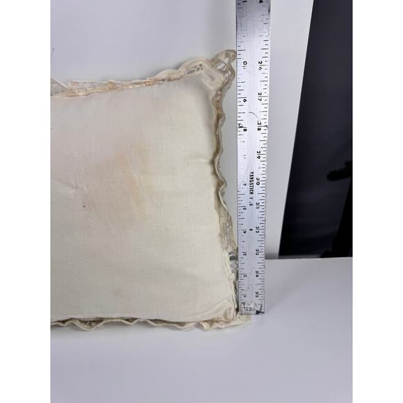 Vintage Lace Toss Pillow - Battenberg White Lace Pillow French Country Style - Picture 9 of 9